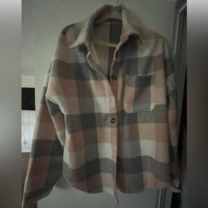 Plaid Button-Up Jacket - Pink and Gray
